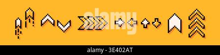 Pack with Y2K user interface arrows. Yellow pixel art elements. Stock Vector