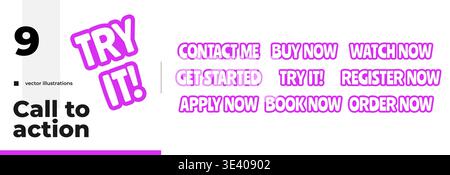 Marketing bold purple outline cta words pack Stock Vector