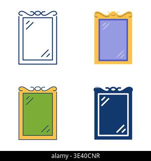 Vertical rectangular mirror with decorated frame icon set. Vector illustration. Stock Vector