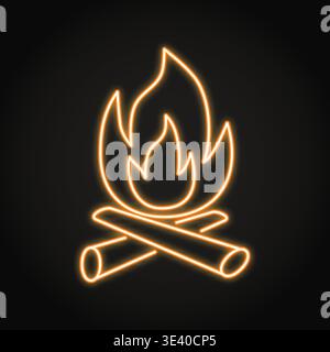 Burning fire neon icon. Bonfire or campfire symbol. Vector illustration. Stock Vector