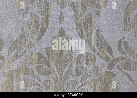 Vintage floral pattern on textured grey tapestry fabric Stock Photo