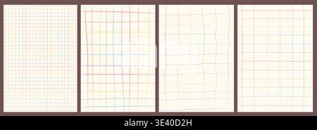 Retro pastel rainbow grid pattern set. Soft muted hand drawn checkered line backgrounds. Funky textured LGBTQ pride wallpaper collection for digital Stock Vector