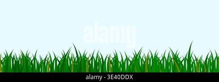 Cartoon green grass lawn seamless border pattern with lush blades and wild meadow vegetation in vector illustration for garden landscape background Stock Vector