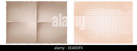 Vintage old crumpled paper sheet set isolated on transparent background, antique grunge parchment texture collection Stock Vector