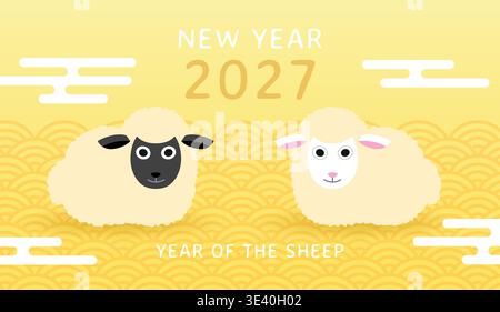 Year of the sheep 2027 vector background illustration showing a sheeps couple. Stock Vector