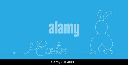 Easter Bunny banner in white ine art style, Minimalist design, Continuous One Line Drawing Bunny for Spring Concept Card, vector illustration isolated Stock Vector