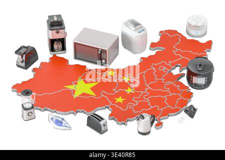 Shopping and delivery household appliances from China concept, 3D rendering isolated on white background Stock Photo