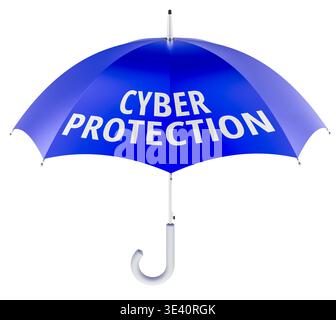 Cyber protection umbrella, cybersecurity concept. 3D rendering isolated on white background Stock Photo