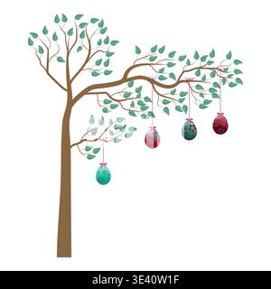 Decorated Easter Eggs Hung On A Tree Stock Vector