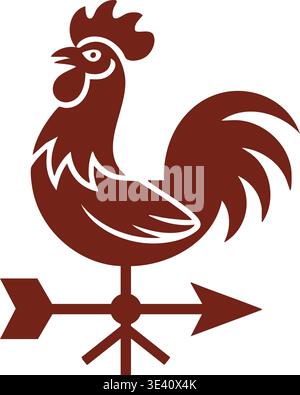 Stylized illustration of a rooster weather vane mounted on a directional arrow with branching pointer elements. Stock Vector