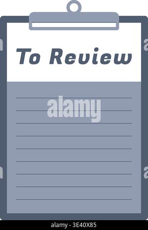 Clipboard style memo sheet illustration featuring to review text above a lined writing area within a simple hanging board frame. Stock Vector