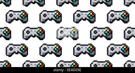 Pixel game controller seamless pattern forming a retro arcade videogame background with repeating icons Stock Vector