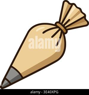 Simple illustration of a piping bag tied at the top with a metal tip for decorating food. Stock Vector