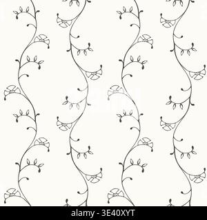 Seamless Minimalist Floral Pattern with Hand-Drawn Delicate Vines and Leaves on White Background for Textile and Wallpaper Design. Vector illustration Stock Vector