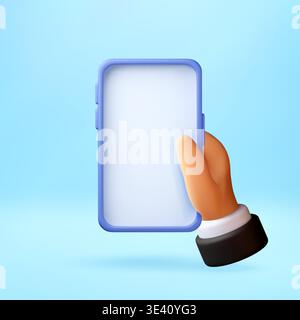 3D Hand holding smartphone with blank screen. Stock Vector