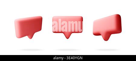Red 3d speech bubble icon set Stock Vector
