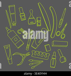 Beauty and Manicure Tools Outline Set Minimal Line Art Illustration Stock Vector