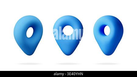 3D Blue plastic location pin icons set Stock Vector