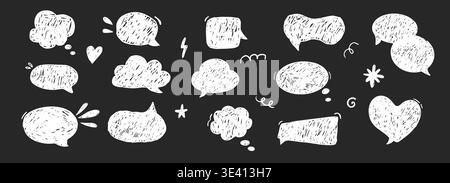 Crayon Speech Bubbles comic scribble talk balloon in sketch style, grunge texture pencil naive doodle conversation message icon. Vector illustration Stock Vector