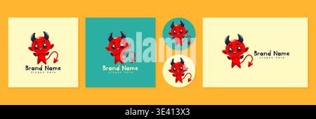 Cute red devil logo collection for brand identity vector illustration. Stock Vector