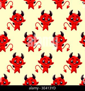 Cute little devil seamless pattern with baby demon characters vector illustration. Stock Vector