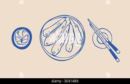 Hand Drawn Sushi Set. Vector Line Art Japanese Food Illustration Stock Vector