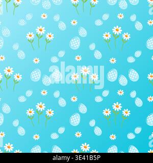 Easter seamless pattern with spring flowers and eggs vector illustration. Stock Vector