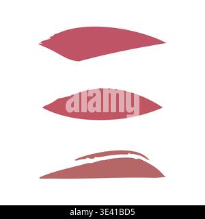 Three distinct lipstick swatches are neatly arranged on a clean white background. Stock Vector
