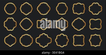 Golden thin Line frames collection. Gold vector borders Luxury minimalist design set template. Geometric banners decorative linear rectangles. Stock Vector