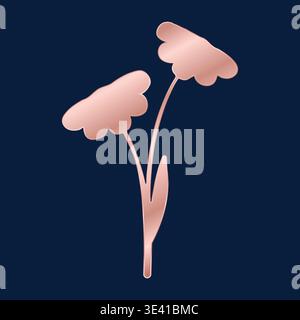 Elegant rose gold metallic illustration features two stylized flowers on a single stem. Stock Vector