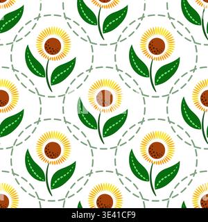 Floral pattern of flowers and circles on white Stock Vector