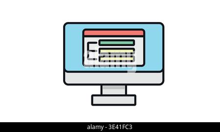 Vector computer icon with website wireframe layout and UI design elements Stock Vector