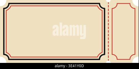 Blank vintage ticket template with stub. Retro admit one coupon frame for circus, cinema, or events. Isolated vector illustration with copy space. Stock Vector