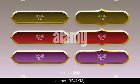 Elegant golden frames for text. Luxurious banner set with various decorative shapes and rich colors. Vector illustration. Stock Vector