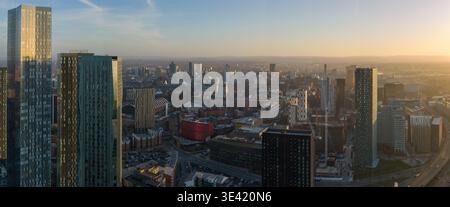 Panorama of New Jackson and Manchester Skyline at Dawn Stock Photo