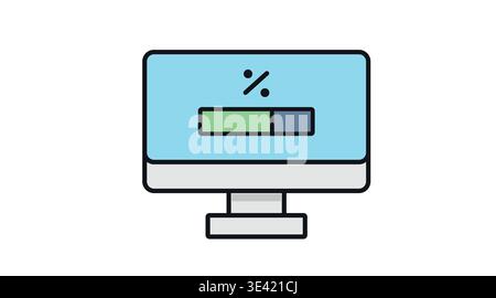 Computer system update progress bar icon with percentage on screen Stock Vector