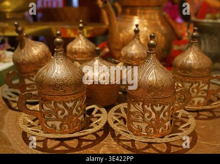 Set of Gorgeous Turkish Coffee Cups Stock Photo