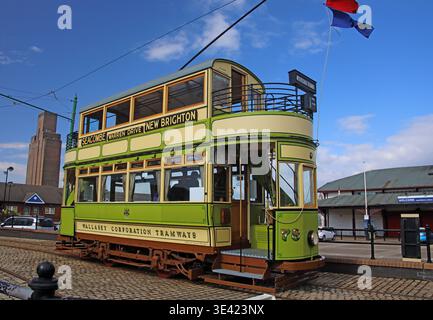 Wallasey Corporation Tramways No. 78 at Woodside, Birkenhead, showing New Brighton destination blinds on the heritage tramway. Stock Photo