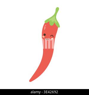 Chili isolated illustration with food cute cartoon and vector pepper red. Character happy icon with design chili face and vegetable smile funny. Baby Stock Vector