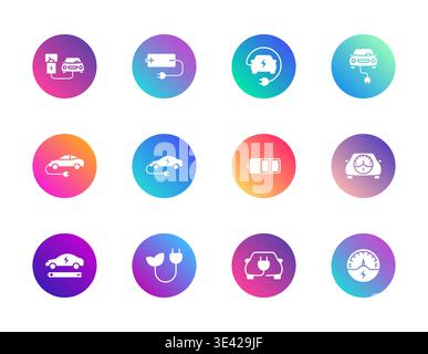 Electric vehicles, charging, battery status Stock Vector