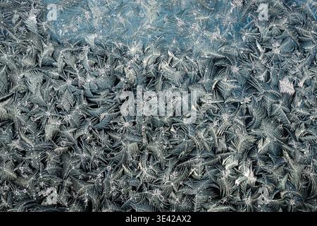 Ice on the window, various patterns, winter. Stock Photo