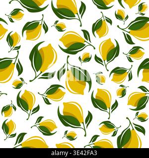 Lemon With Leaf Seamless Pattern Vector Stock Vector