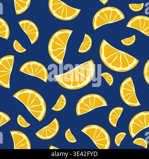Fruit lemon seamless pattern, lemons on blue background Vector Stock Vector