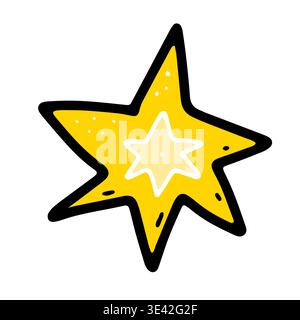Space doodle star. Hand-drawn gold sun isolated on white background. Astronomical object. Universe meteorite, comet sign. Astronomy, astrology, glow c Stock Vector