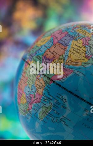 Political globe displaying countries across africa, europe, and asia, representing global connection Stock Photo