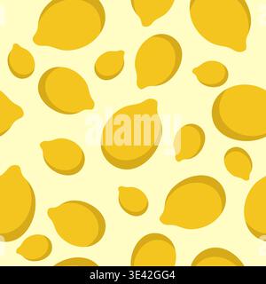 Lemon Seamless pattern. Seamless decorative background with yellow lemons. Bright summer design on yellow color background Stock Vector
