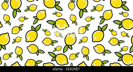 Seamless pattern with lemons on white background. Bright summer design Stock Vector