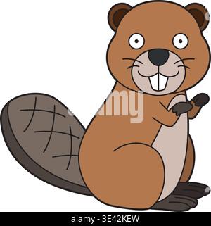 Cute cartoon vector illustration of a beaver isolated on white background Stock Vector