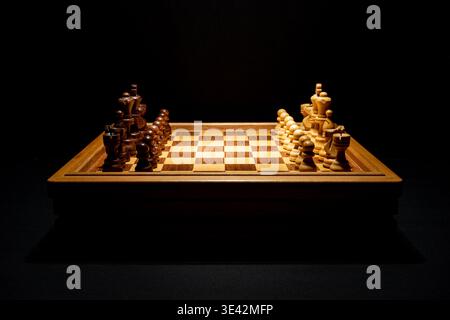 Let's Play Chess on a black background Stock Photo