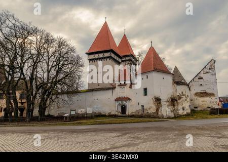 Medieval Fortified Church in Dealu Frumos Village, Sibiu County, Transylvania Stock Photo